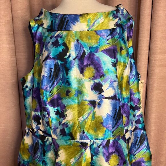 NWT Kim Rogers Women Plus  24W Water Color Sleeveless Dress Midi Career Event - Picture 3 of 16